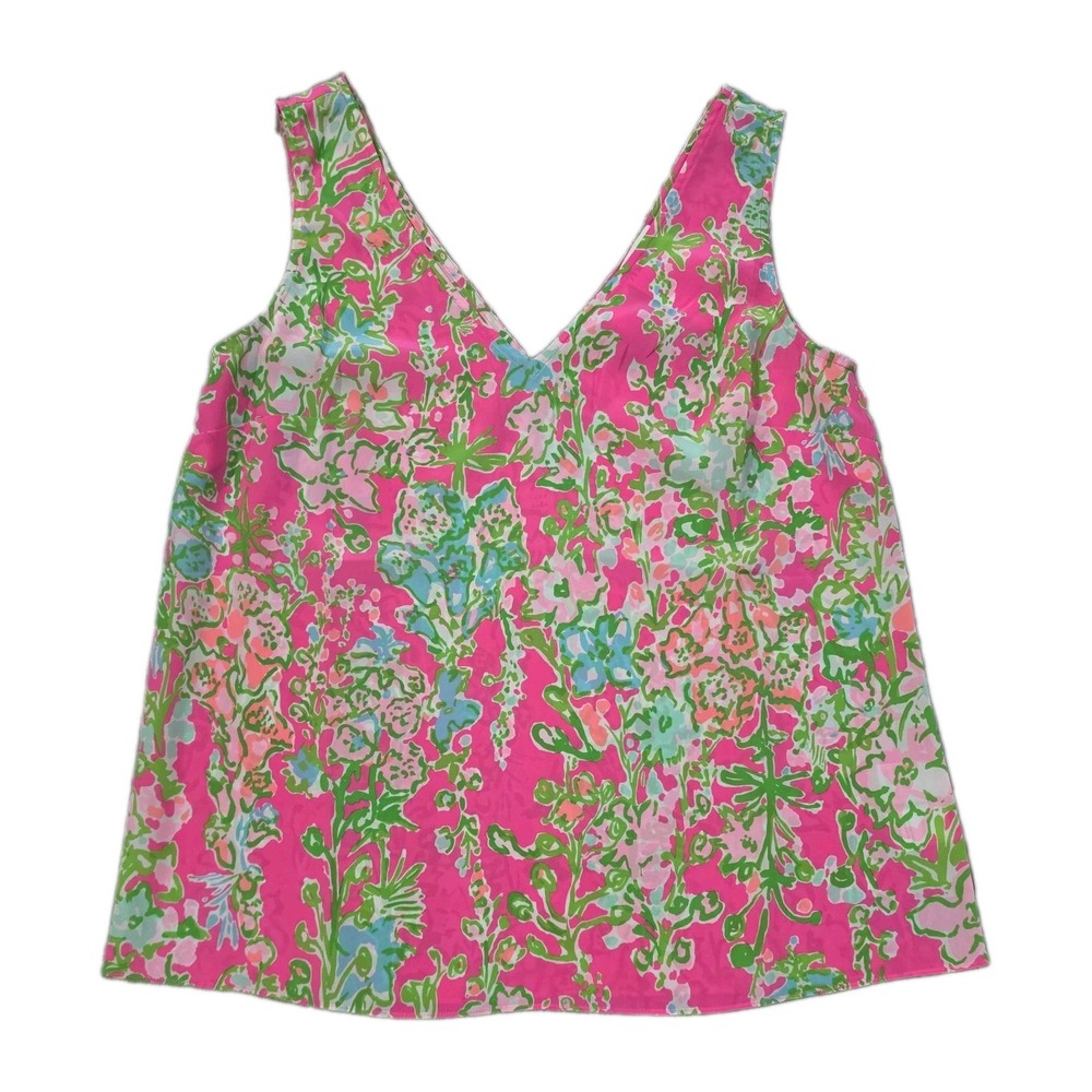 Lilly Pulitzer Southern Charm Small Silk Tank Top V-Neck Camisole Pink Green